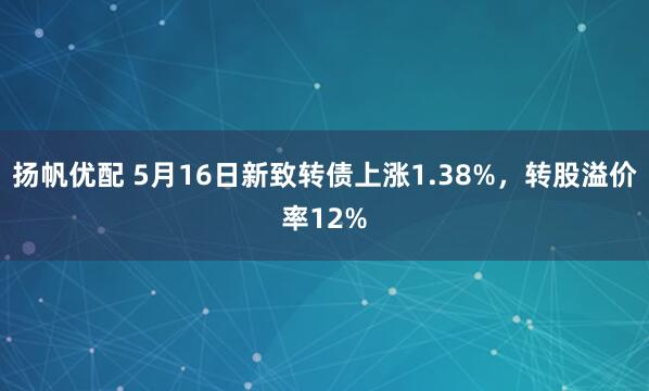 扬帆优配 5月16日新致转债上涨1.38%，转股溢价率12%